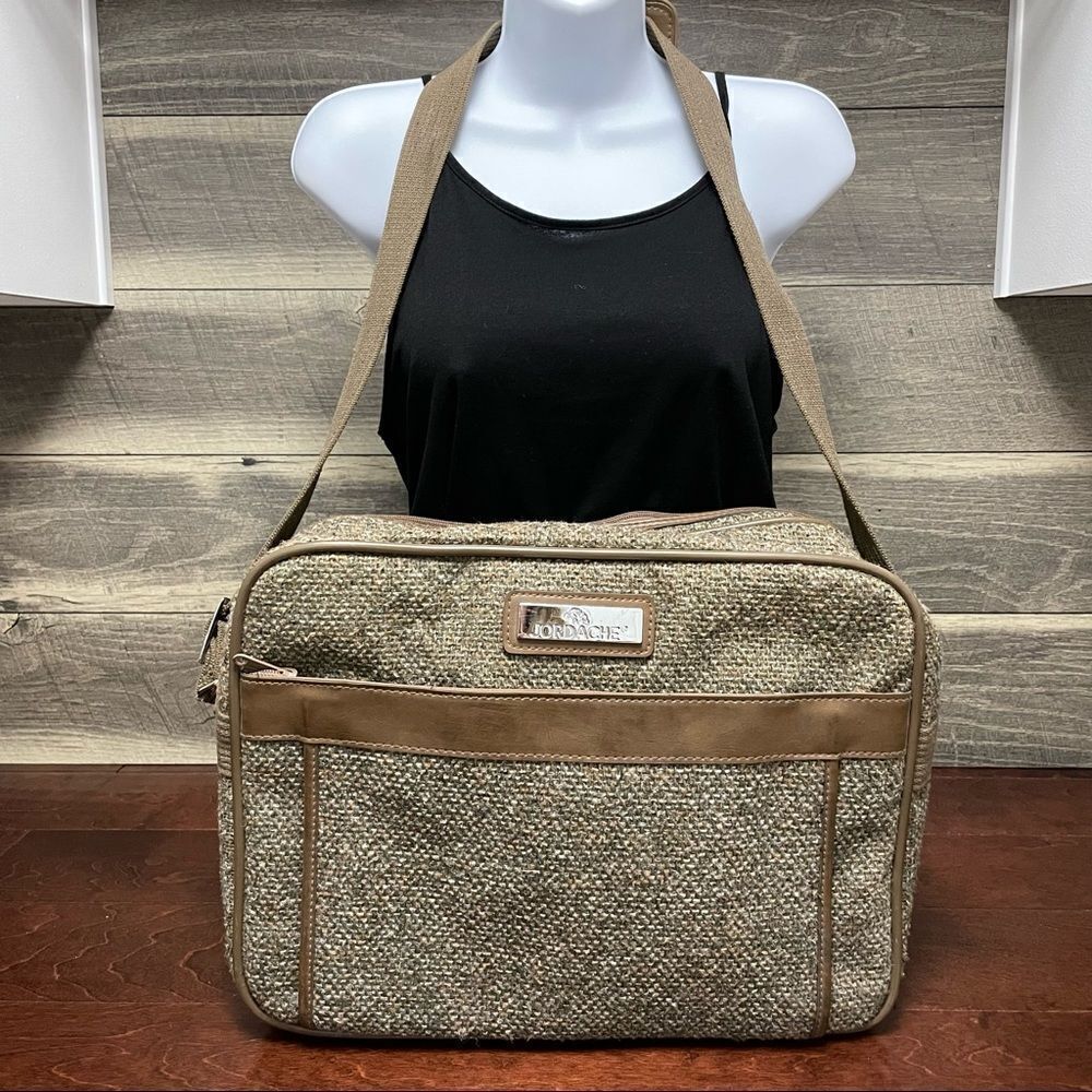 Vintage Jordache Tweed Beige Tan Weekend Carry On Overnight Bag